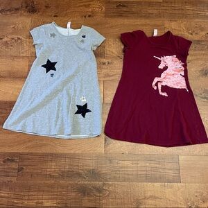 Justice girl flip sequin dresses (2) Sz 14/16 unicorn Maroon pink Star